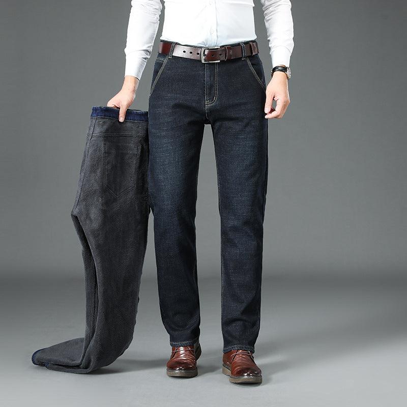 Fleece Lined Padded Warm Keeping Straight Jeans - AL MONI EXPRESS