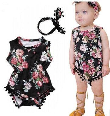 Floral Sunsuit Romper + Headband 2pc set - Almoni Express