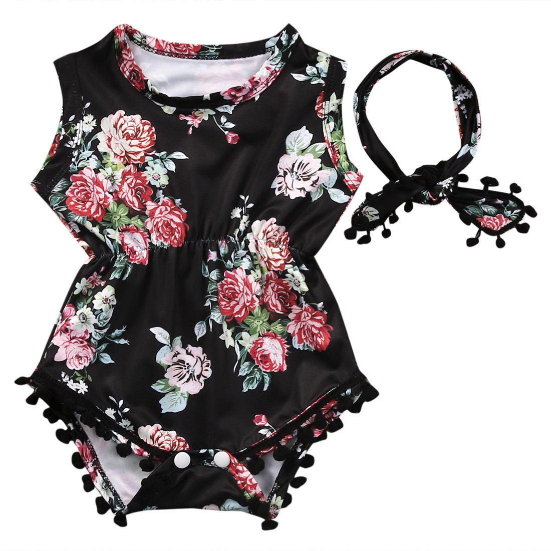 Floral Sunsuit Romper + Headband 2pc set - Almoni Express