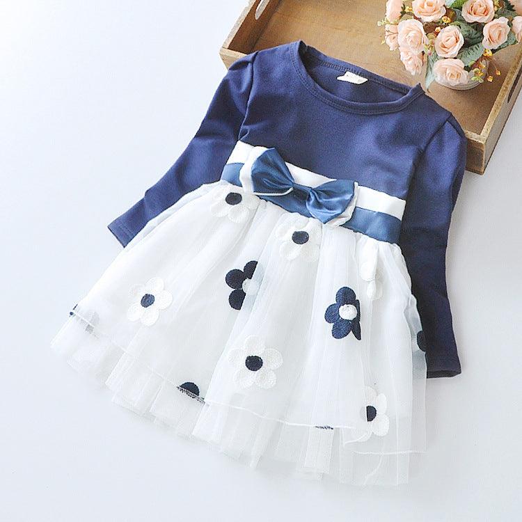 Flower bow long sleeve dress - Almoni Express