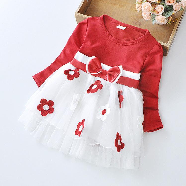 Flower bow long sleeve dress - Almoni Express