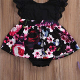 Foreign Trade European Beauty Baby One-Piece Ha Skirt Romper Summer Short-Sleeved New Style Flying Sleeve Flower Children's Print - Almoni Express