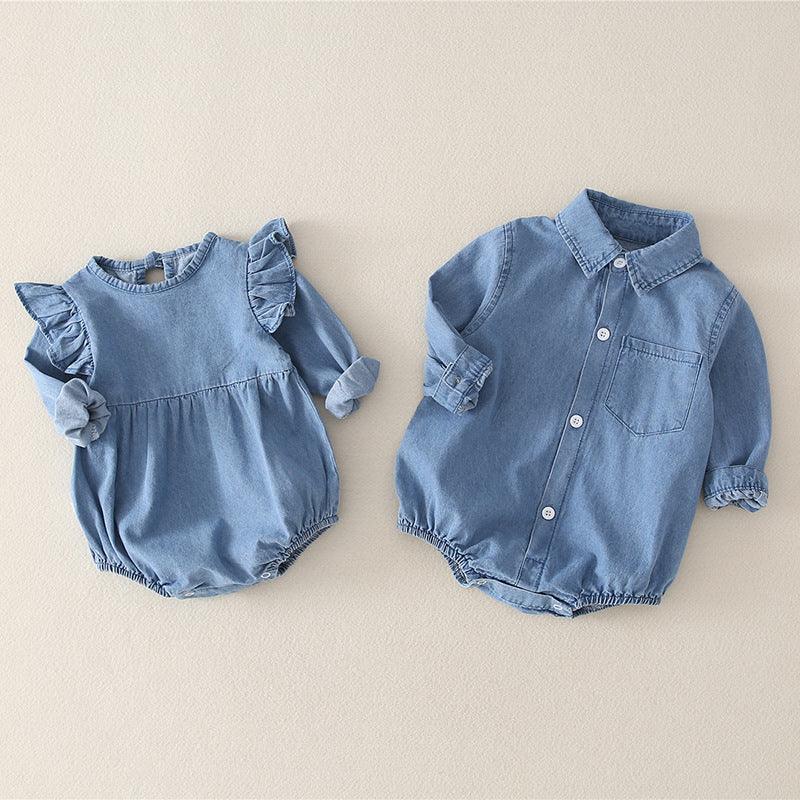 Girl baby jeans wear a triangular climbing suit - Almoni Express