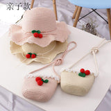 Girl Cherry Straw Hat Bag Set Princess Hat Beach Hat Sun Hat - Almoni Express