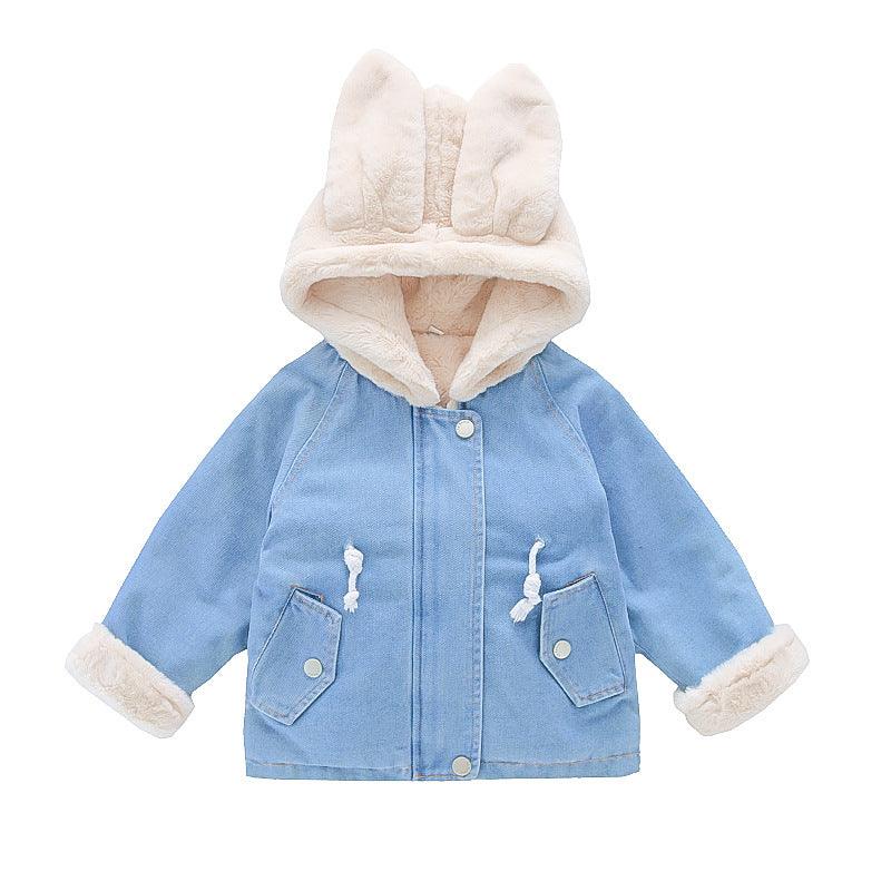 Girls' Denim Jacket Girls' Baby Plus Velvet Thickening - Almoni Express