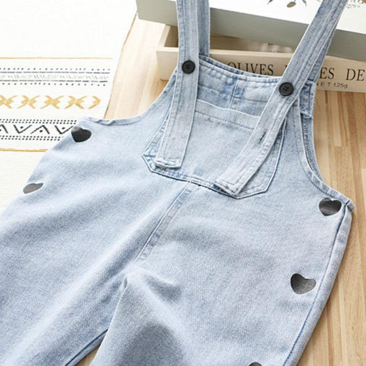 Girls' Denim Overalls Love Jumpsuit - Almoni Express