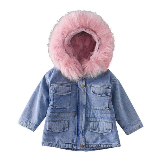 Girls' denim plus velvet jacket autumn and winter - Almoni Express