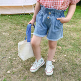 Girls High Waist Flower Bud Korean Summer Dress New Kids Denim Girl Hot Pants - Almoni Express