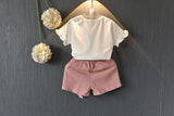 Girls Short Sleeve T-shirt Shorts Two-piece Suit - Almoni Express