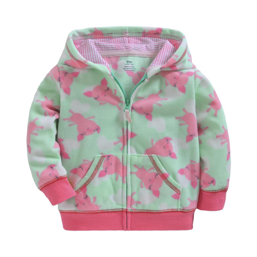 Heart-shaped Print Hooded Zipper Jackets Girls Long Sleeve Warm Outwear Kids Clothes - Almoni Express