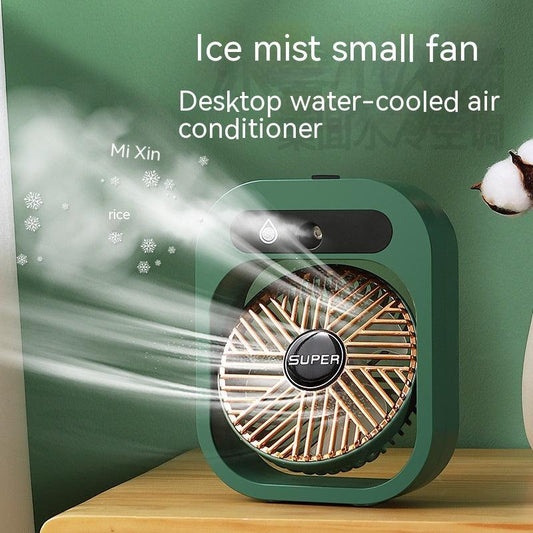 Ice Mist Little Desktop Blowing Refrigeration Humidification Three-in-one Electric Fan USB Charging Air Conditioner Fan - Almoni Express