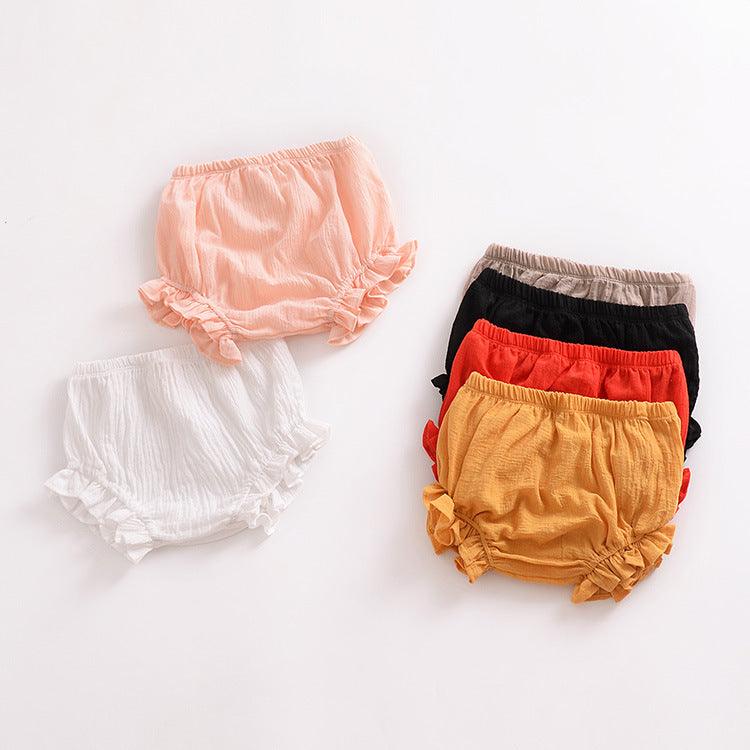 Infant Solid Color Cotton Linen Lace Triangle Casual Shorts - Almoni Express