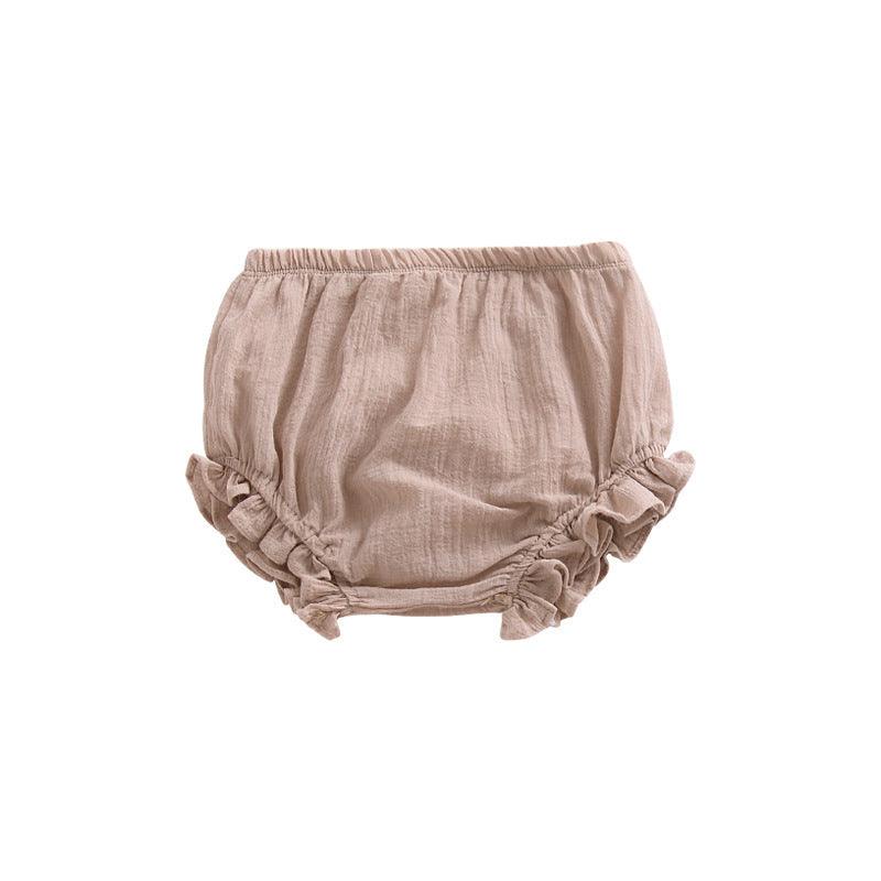 Infant Solid Color Cotton Linen Lace Triangle Casual Shorts - Almoni Express