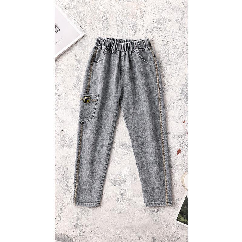 Kids Boys Jeans Baby Clothes Classic Pants Children Denim Clothing Boy Casual Bowboy Long Trousers 5-13Y - Almoni Express