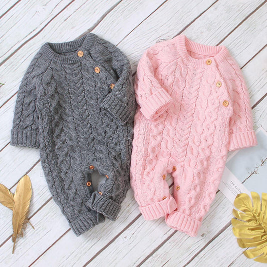 Knitted solid color baby jumpsuit - Almoni Express