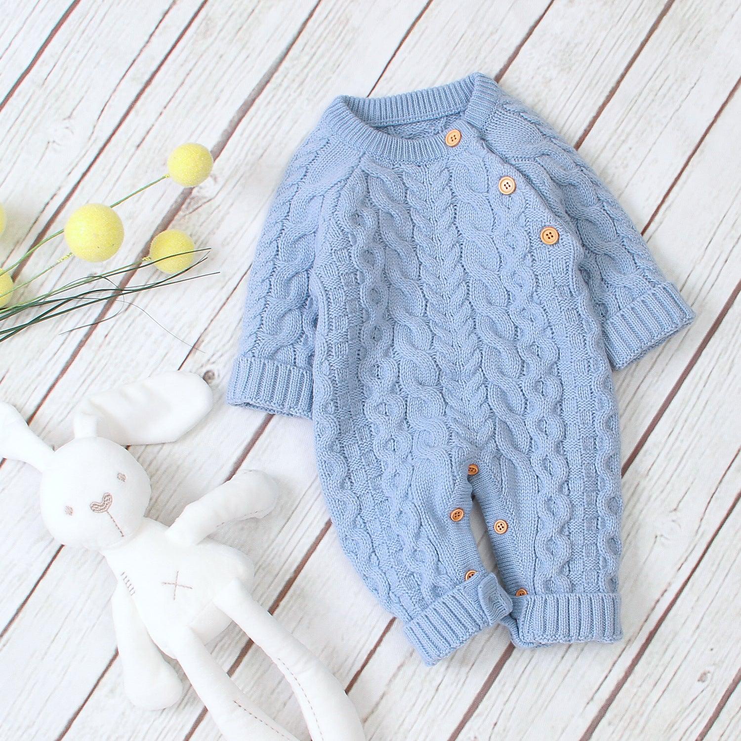 Knitted solid color baby jumpsuit - Almoni Express