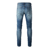 Leather Patching, Slimming, Worn-out Washed Jeans For Men - Almoni Express