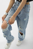 Light Blue Thin Ripped Jeans For Women - AL MONI EXPRESS