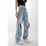 Light Blue Thin Ripped Jeans For Women - AL MONI EXPRESS