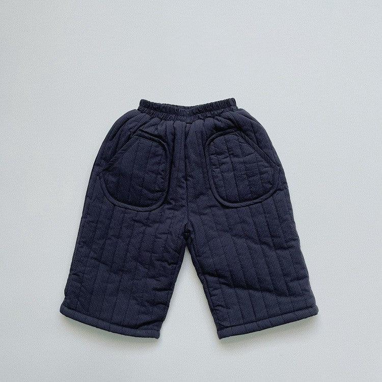 Lightweight Quilted Children's Clothing Children's Velvet Pants Eight Points Straight-leg Pants - Almoni Express