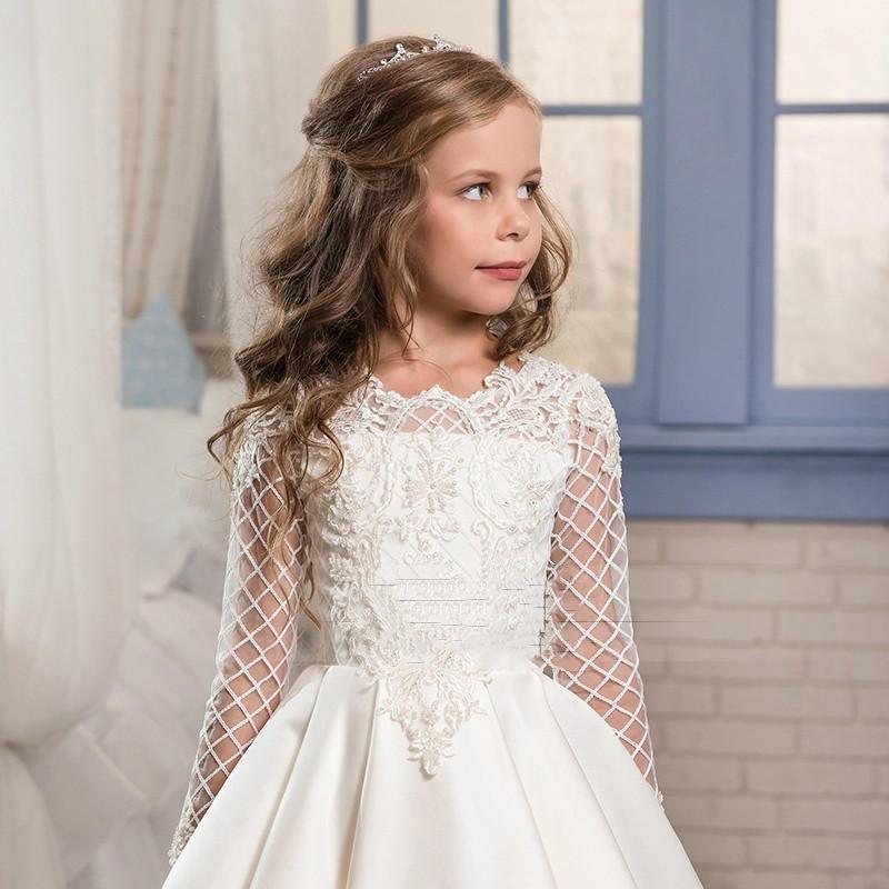 Little Girl Long Sleeve Dresses Champagne - Almoni Express