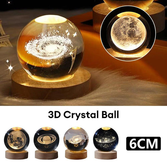 Luminous Starry Sky And Planets Moon Moon Crystal Ball Small Night Lamp Projection Ambience Light Creative Gift New Strange Gift - Almoni Express