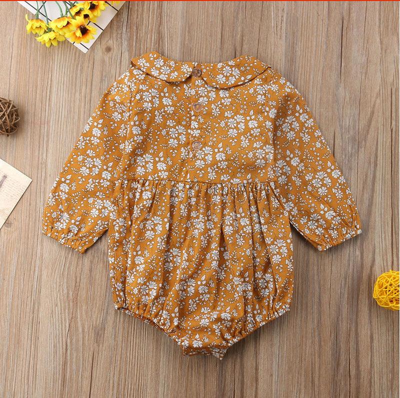 Melina Romper Female Baby Crawling Clothes Infant Long-sleeved Small Floral Back Buckle - Almoni Express