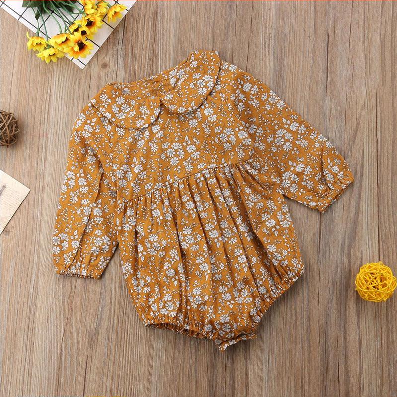 Melina Romper Female Baby Crawling Clothes Infant Long-sleeved Small Floral Back Buckle - Almoni Express