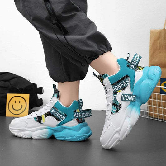 Men's High-top Sports Shoes New Fashion Colorblock Lace-up Casual Sneakers Breathable Versatile Running Basketball Trainers Shoes - AL MONI EXPRESS