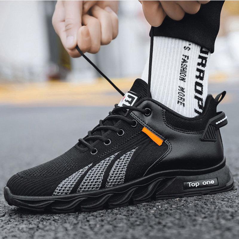 Men's Mesh Shoes Fashion Fly Knit Color-block Lace-up Sneakers Casual Lightweight Breathable Sports Shoes - AL MONI EXPRESS