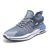 Men's Mesh Sneakers Fashion Striped Plaid Design Lace-up Shoes Casual Lightweight Breathable Sports Shoes - AL MONI EXPRESS