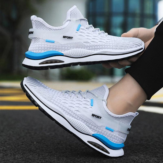 Men's Mesh Sneakers Fashion Striped Plaid Design Lace-up Shoes Casual Lightweight Breathable Sports Shoes - AL MONI EXPRESS