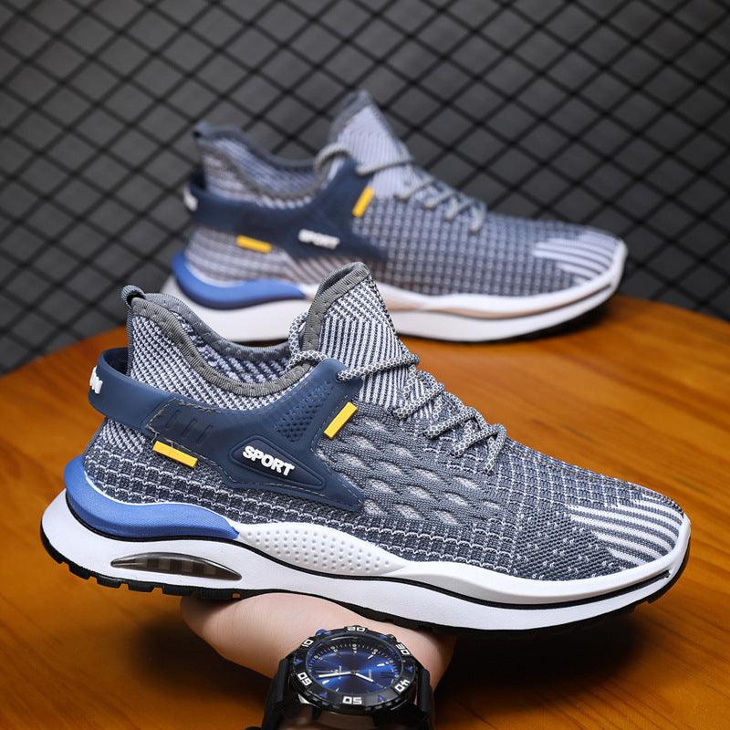 Men's Mesh Sneakers Fashion Striped Plaid Design Lace-up Shoes Casual Lightweight Breathable Sports Shoes - AL MONI EXPRESS