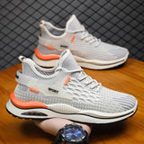 Men's Mesh Sneakers Fashion Striped Plaid Design Lace-up Shoes Casual Lightweight Breathable Sports Shoes - AL MONI EXPRESS