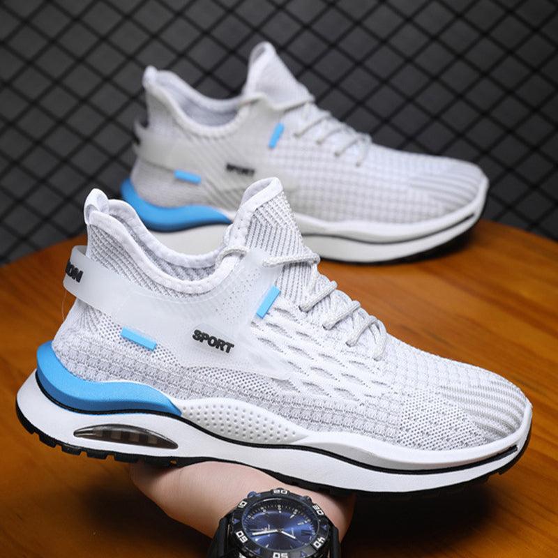 Men's Mesh Sneakers Fashion Striped Plaid Design Lace-up Shoes Casual Lightweight Breathable Sports Shoes - AL MONI EXPRESS