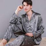 Men's Pajamas Silk Spring Long Sleeve New Print Cardigan Spring And Autumn Leisure Ice Silk Home Wear Suit - AL MONI EXPRESS