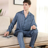 Men's Pajamas Silk Spring Long Sleeve New Print Cardigan Spring And Autumn Leisure Ice Silk Home Wear Suit - AL MONI EXPRESS