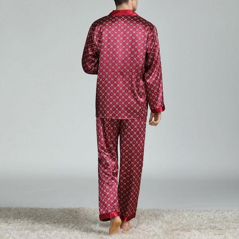 Men's Printed Silk Pajamas Spring And Summer Long-Sleeved Suit - Almoni Express