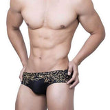 Men Short Swim Briefs Vintage Gold Foil Printed Swimsuit - Almoni Express