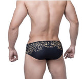 Men Short Swim Briefs Vintage Gold Foil Printed Swimsuit - Almoni Express