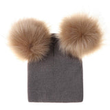 Mikkie Fur Hat Children's Two Ball Knit Hat - Almoni Express