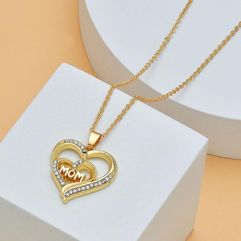 Mother's Day Mom Heart Shape With Diamond Letter Necklace For Women Fine Jewelry Women Accessories Fashion Jewelry - Almoni Express