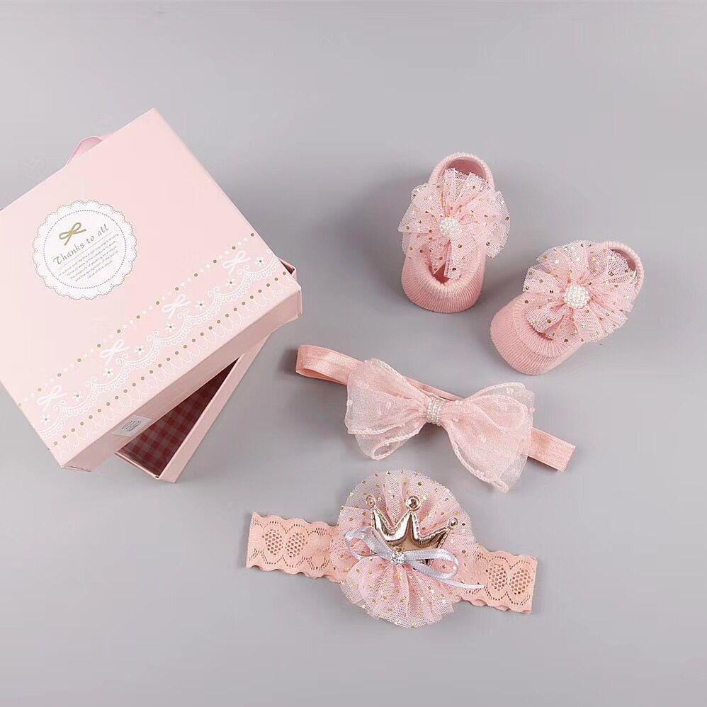 New baby hair accessories socks and shoes set box - Almoni Express