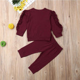 Newborn Baby Boys Girls Ruffles Jumper Solid Long Sleeve Sweatshirt Tops Pants Infant Kids 2Pcs Outfits Clothes Set Fall Clothes - Almoni Express