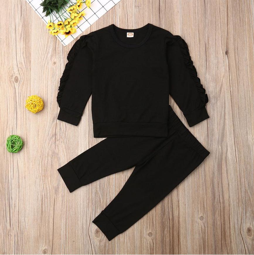 Newborn Baby Boys Girls Ruffles Jumper Solid Long Sleeve Sweatshirt Tops Pants Infant Kids 2Pcs Outfits Clothes Set Fall Clothes - Almoni Express