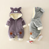 Newborn Baby Cartoon Clothes Autumn And Winter Plus Cotton Romper Climbing Clothes For Men And Women - Almoni Express