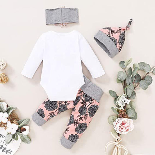 Newborn Suit Baby Girl Clothing Jumpsuit Floral Pants Cute - Almoni Express