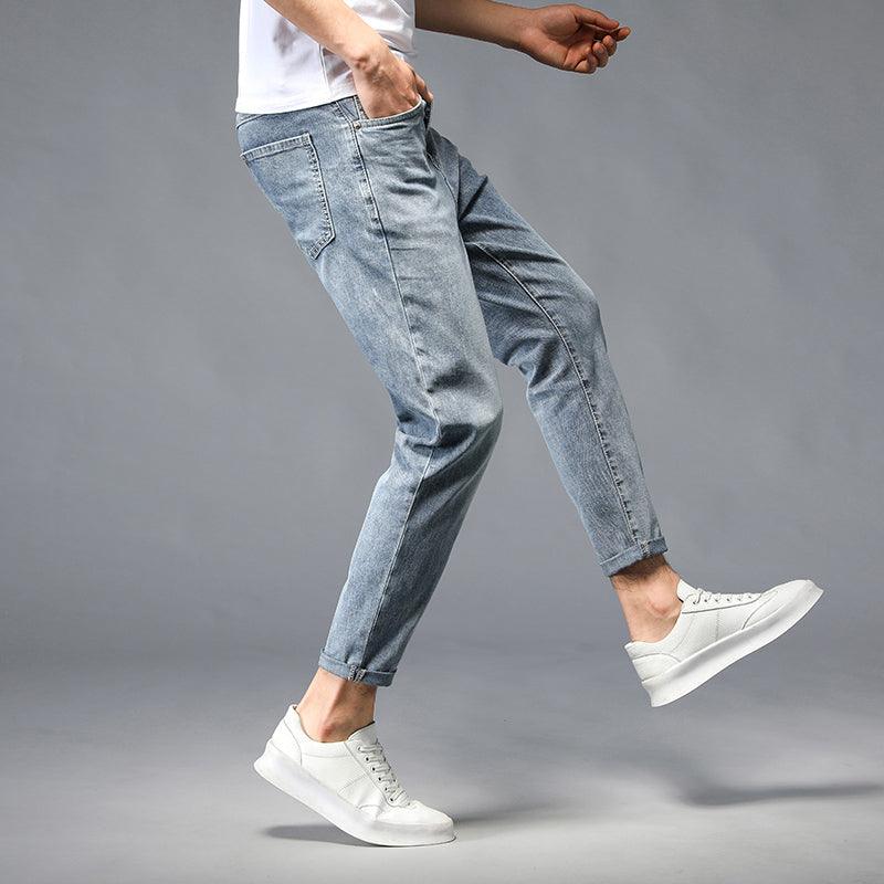 Nine-Point Washed Small Feet Jeans Straight-Leg Pants Men - Almoni Express