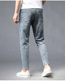 Nine-Point Washed Small Feet Jeans Straight-Leg Pants Men - Almoni Express