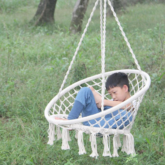 Nordic Style Round Hammock Outdoor Indoor Dormitory Bedroom Hanging Chair For Child Adult Swinging Single Safety Hammock - Almoni Express